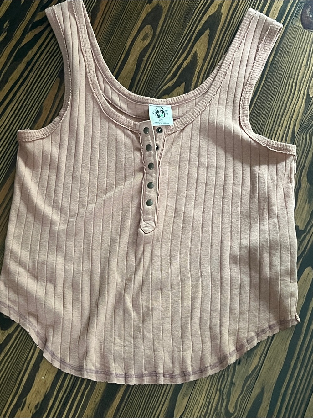 Free People We the Free Ribbed Henley Tank Top in peach